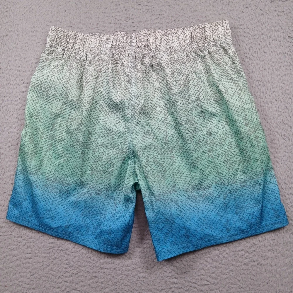 Reel Legends‎ Swim Trunks Mens M Blue Green Fish Scale Performance Board Short